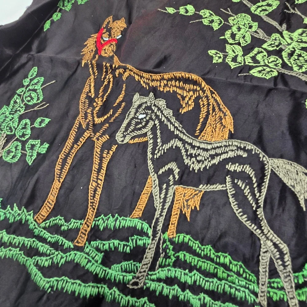Vintage Victorian Embroidered Horse Embroidered Pillow Cover Blank Black Western
